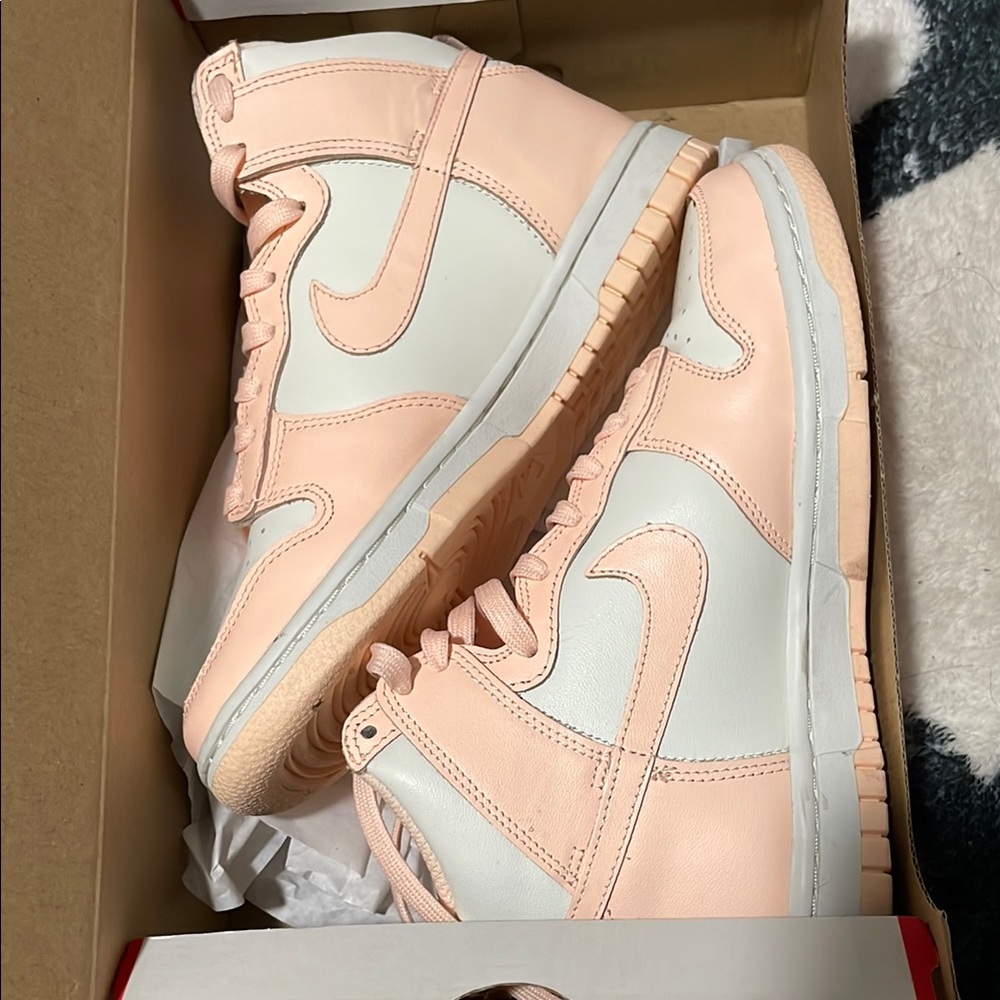 Nike Women's Peach and White High-Top Sneakers